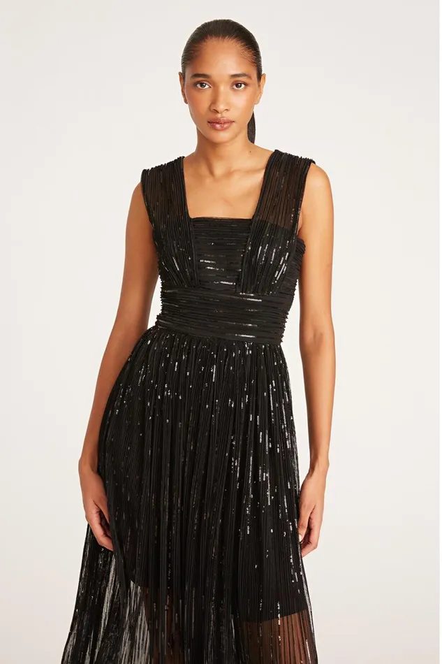 Dresses Women Halston Liana Dress In Pleated Sequins Black