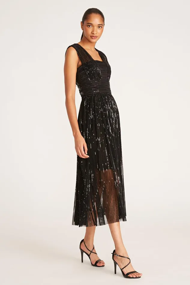 Dresses Women Halston Liana Dress In Pleated Sequins Black Dresses Women Halston Liana Dress In Pleated Sequins Black