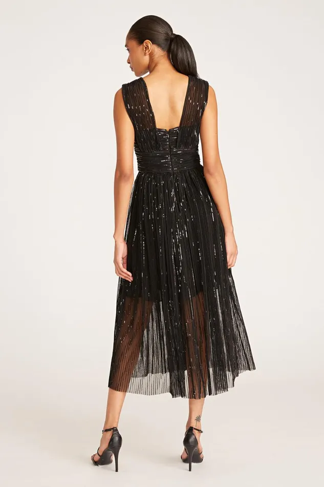 Dresses Women Halston Liana Dress In Pleated Sequins Black Dresses Women Halston Liana Dress In Pleated Sequins Black