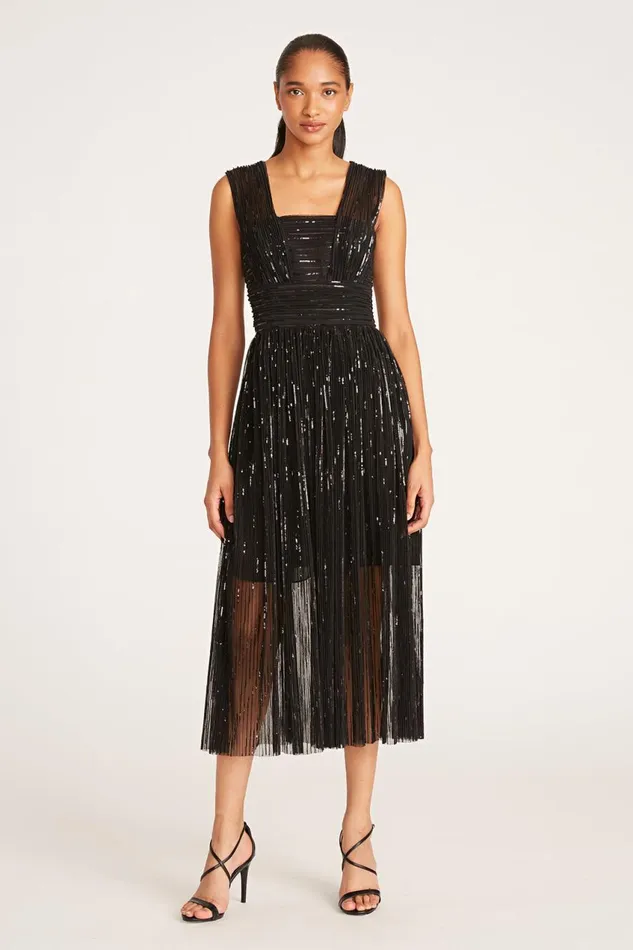 Dresses Women Halston Liana Dress In Pleated Sequins Black Dresses Women Halston Liana Dress In Pleated Sequins Black