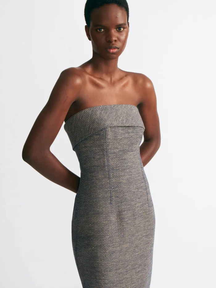 Dresses Women Keeley Dress In Navy and Ivory Chevron Weave Emilia Wickstead Dresses Women Keeley Dress In Navy and Ivory Chevron Weave Emilia Wickstead