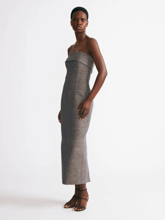 Dresses Women Keeley Dress In Navy and Ivory Chevron Weave Emilia Wickstead Dresses Women Keeley Dress In Navy and Ivory Chevron Weave Emilia Wickstead