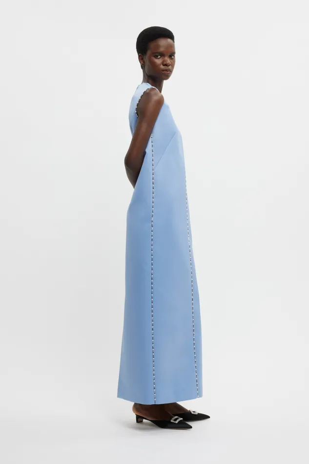 Emilia Wickstead Amon Embellished Dress In Baby Blue Doppio Satin Women Gowns Emilia Wickstead Amon Embellished Dress In Baby Blue Doppio Satin Women Gowns