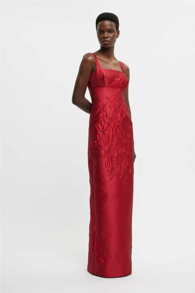 Gowns Women Emilia Wickstead Micheline Dress In Red Graphic Rose Jacquard Gowns Women Emilia Wickstead Micheline Dress In Red Graphic Rose Jacquard