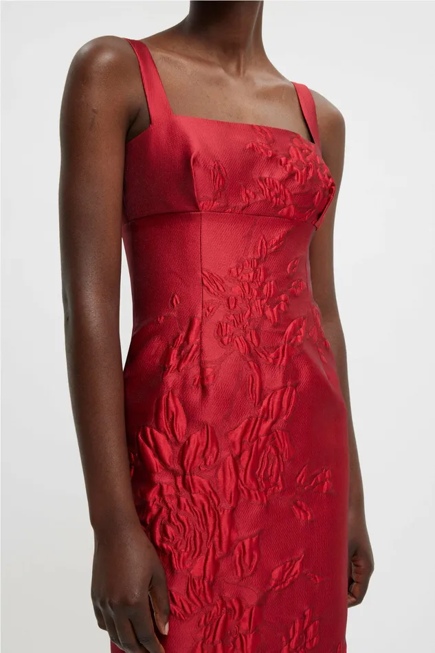 Gowns Women Emilia Wickstead Micheline Dress In Red Graphic Rose Jacquard Gowns Women Emilia Wickstead Micheline Dress In Red Graphic Rose Jacquard