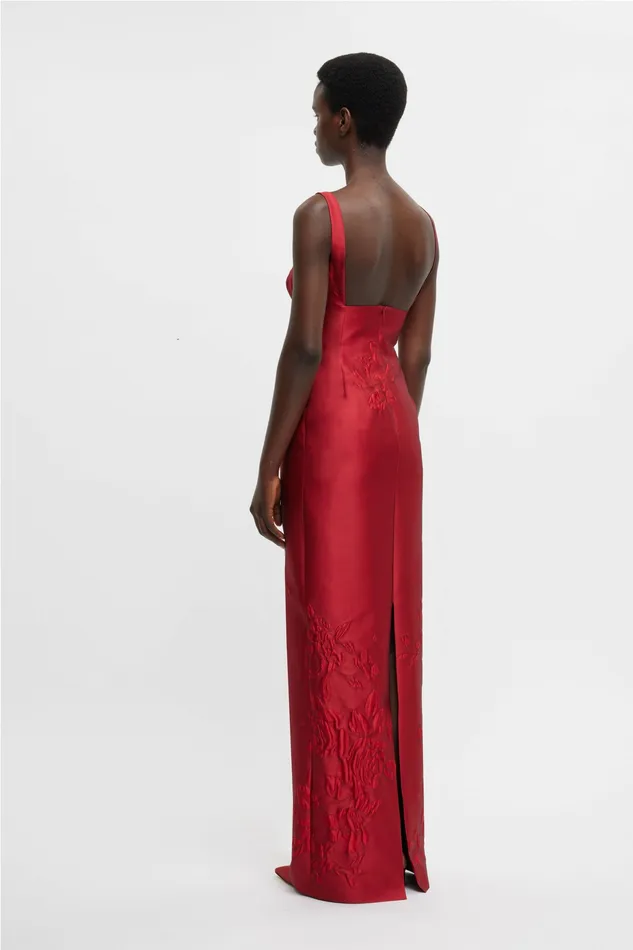 Gowns Women Emilia Wickstead Micheline Dress In Red Graphic Rose Jacquard Gowns Women Emilia Wickstead Micheline Dress In Red Graphic Rose Jacquard