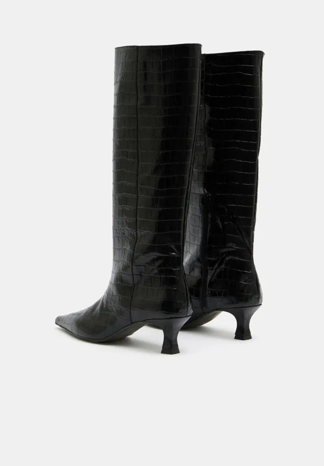 Hush Boots Women Katlynn Leather Kitten Heel Knee Boots Black
