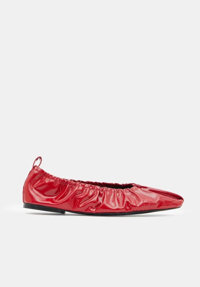 Hush Flats Women Ruby Ruched Leather Ballet Flats Red Hush Flats Women Ruby Ruched Leather Ballet Flats Red