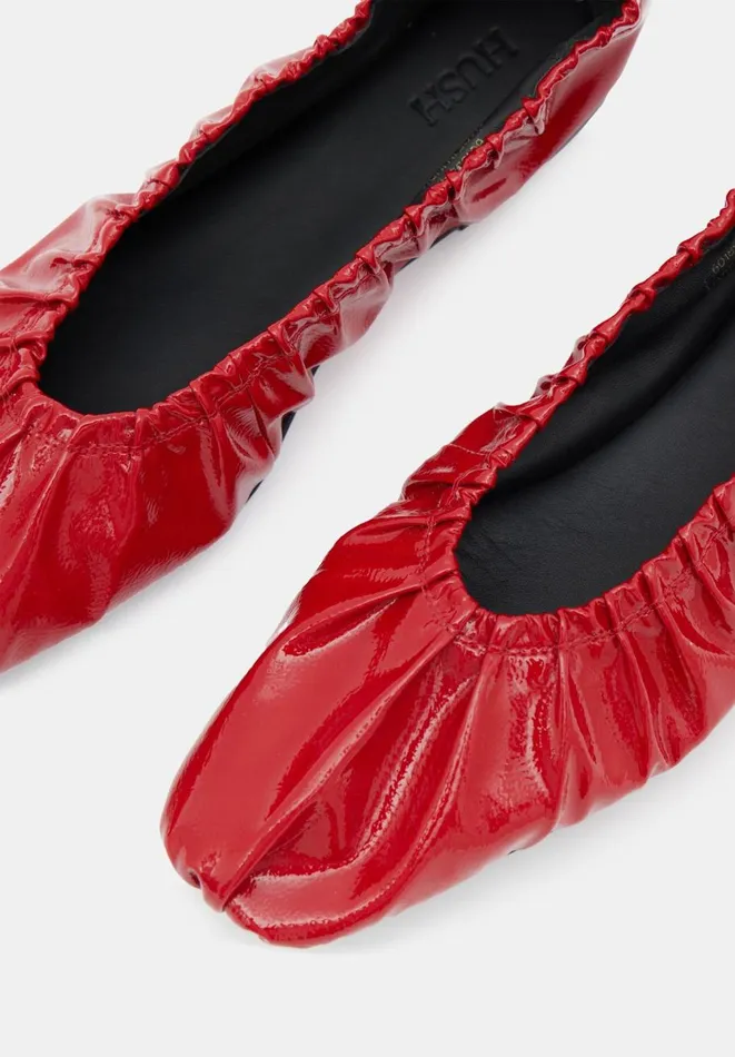 Hush Flats Women Ruby Ruched Leather Ballet Flats Red Hush Flats Women Ruby Ruched Leather Ballet Flats Red