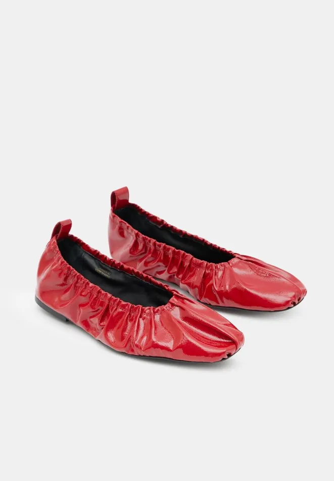 Hush Flats Women Ruby Ruched Leather Ballet Flats Red Hush Flats Women Ruby Ruched Leather Ballet Flats Red