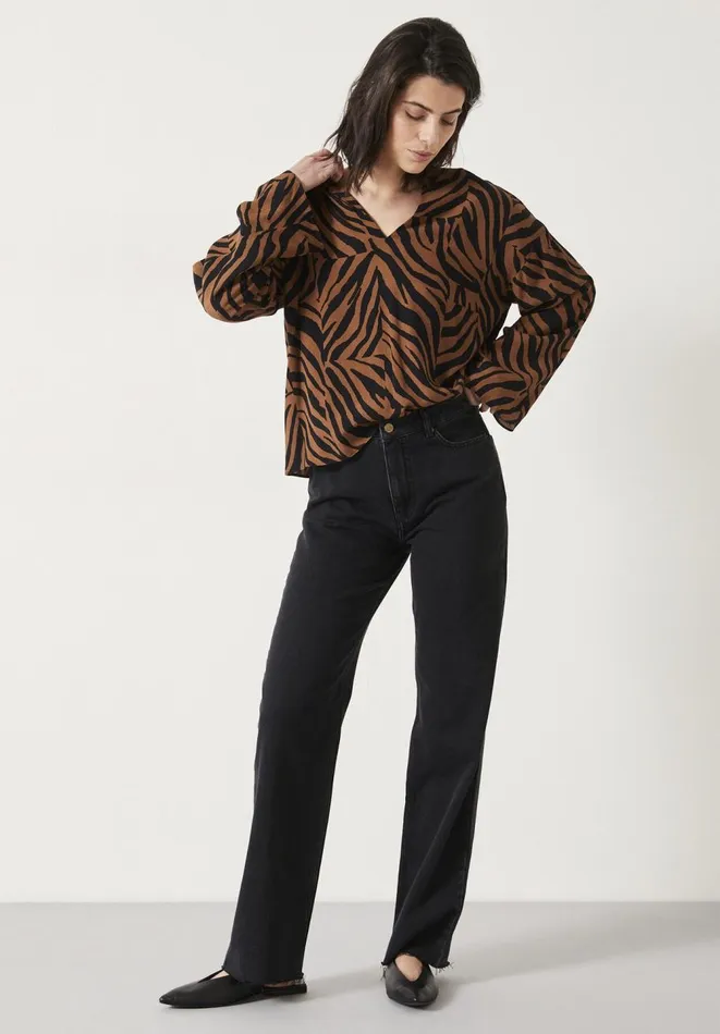 Hush Shirts and Blouses Women Lauren Notch Neck Top Zebra Patchwork Brown