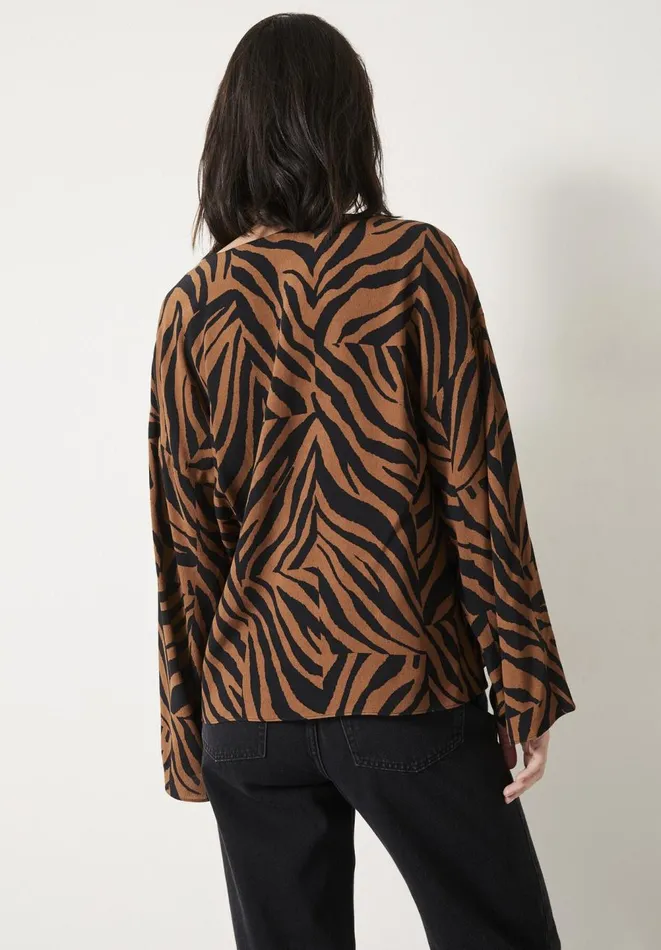 Hush Shirts and Blouses Women Lauren Notch Neck Top Zebra Patchwork Brown