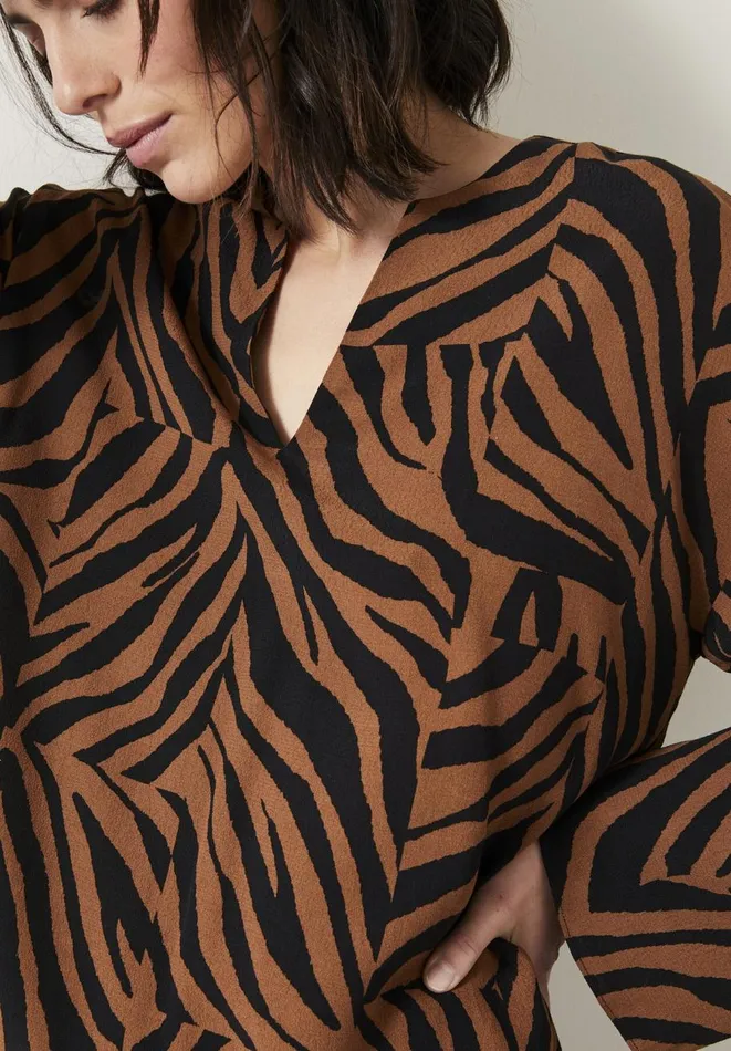 Hush Shirts and Blouses Women Lauren Notch Neck Top Zebra Patchwork Brown