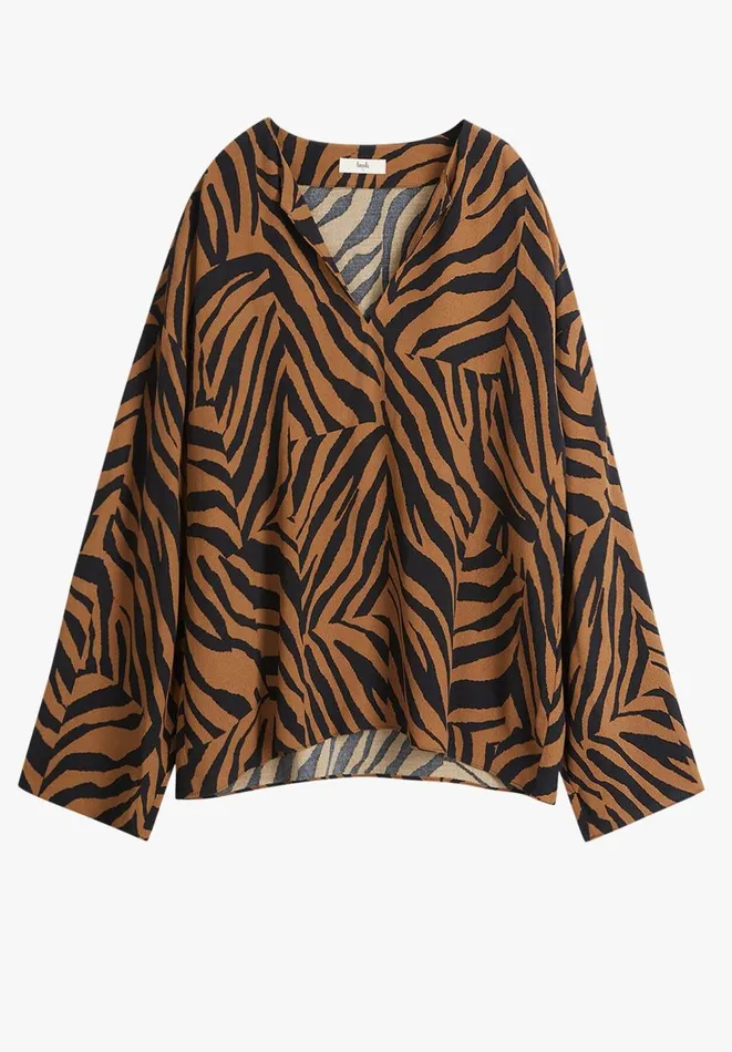 Hush Shirts and Blouses Women Lauren Notch Neck Top Zebra Patchwork Brown