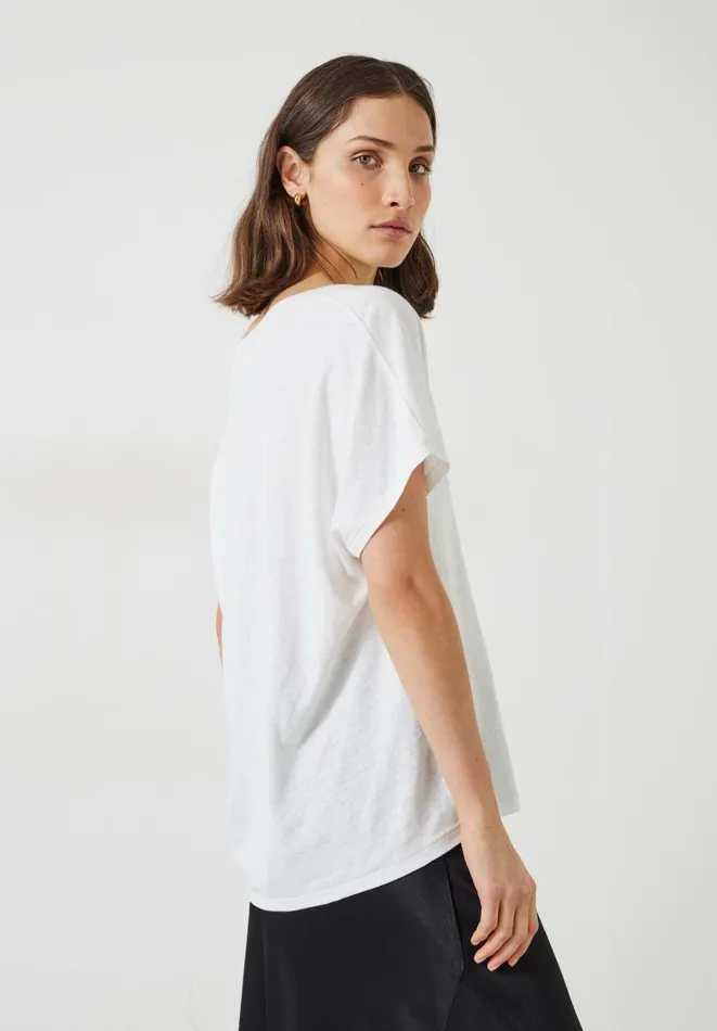 Hush Tops and Tshirts Women Danny Linen VNeck TShirt White