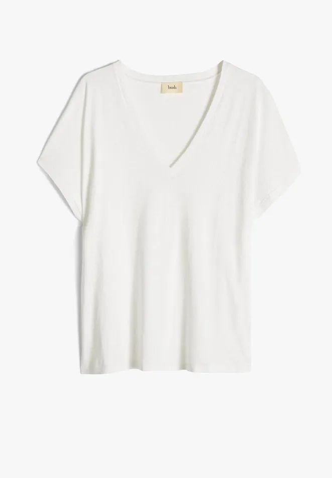 Hush Tops and Tshirts Women Danny Linen VNeck TShirt White