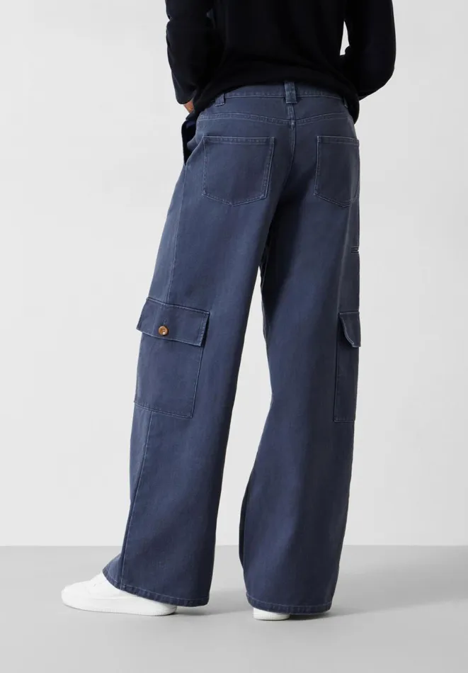 Hush Trousers Women Jess Wide Leg Cargo Trousers Blue Grey Hush Trousers Women Jess Wide Leg Cargo Trousers Blue Grey