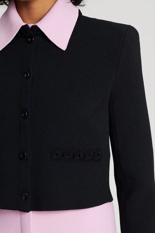Jackets Scanlan Theodore Women CREPE KNIT DAISY CROP JACKET BLACK Jackets Scanlan Theodore Women CREPE KNIT DAISY CROP JACKET BLACK