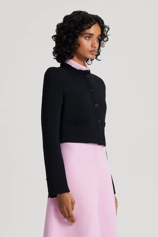 Jackets Scanlan Theodore Women CREPE KNIT DAISY CROP JACKET BLACK Jackets Scanlan Theodore Women CREPE KNIT DAISY CROP JACKET BLACK