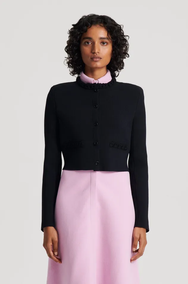 Jackets Scanlan Theodore Women CREPE KNIT DAISY CROP JACKET BLACK Jackets Scanlan Theodore Women CREPE KNIT DAISY CROP JACKET BLACK