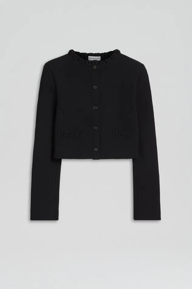 Jackets Scanlan Theodore Women CREPE KNIT DAISY CROP JACKET BLACK Jackets Scanlan Theodore Women CREPE KNIT DAISY CROP JACKET BLACK