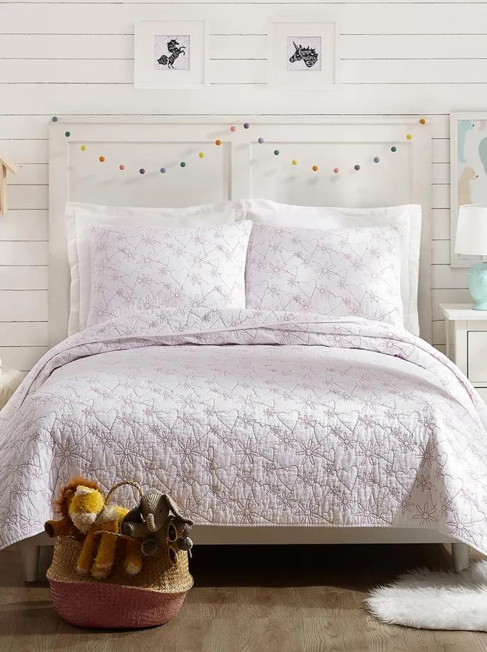 Kids Bedding Accessories Jessica Simpson Flower Heart Kids Quilt Set In White
