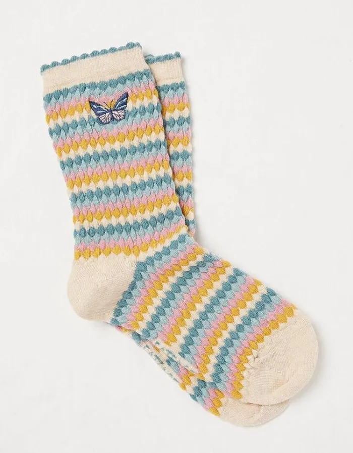 Kids FatFace Buy 2 Get 1 Free Socks 1 Pack Textured Butterfly Socks Oatmeal