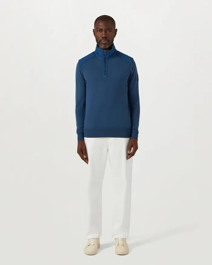 Knitwear Men Belstaff Kilmington Quarter Zip Jumper Insignia Blue Knitwear Men Belstaff Kilmington Quarter Zip Jumper Insignia Blue