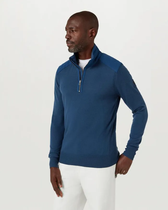 Knitwear Men Belstaff Kilmington Quarter Zip Jumper Insignia Blue Knitwear Men Belstaff Kilmington Quarter Zip Jumper Insignia Blue