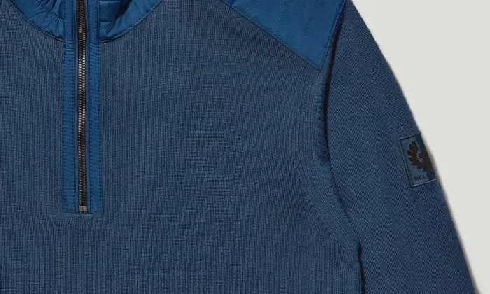 Knitwear Men Belstaff Kilmington Quarter Zip Jumper Insignia Blue Knitwear Men Belstaff Kilmington Quarter Zip Jumper Insignia Blue