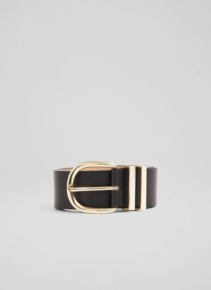 LKBennett Belts Women Carley Black Leather Metal Loop Belt