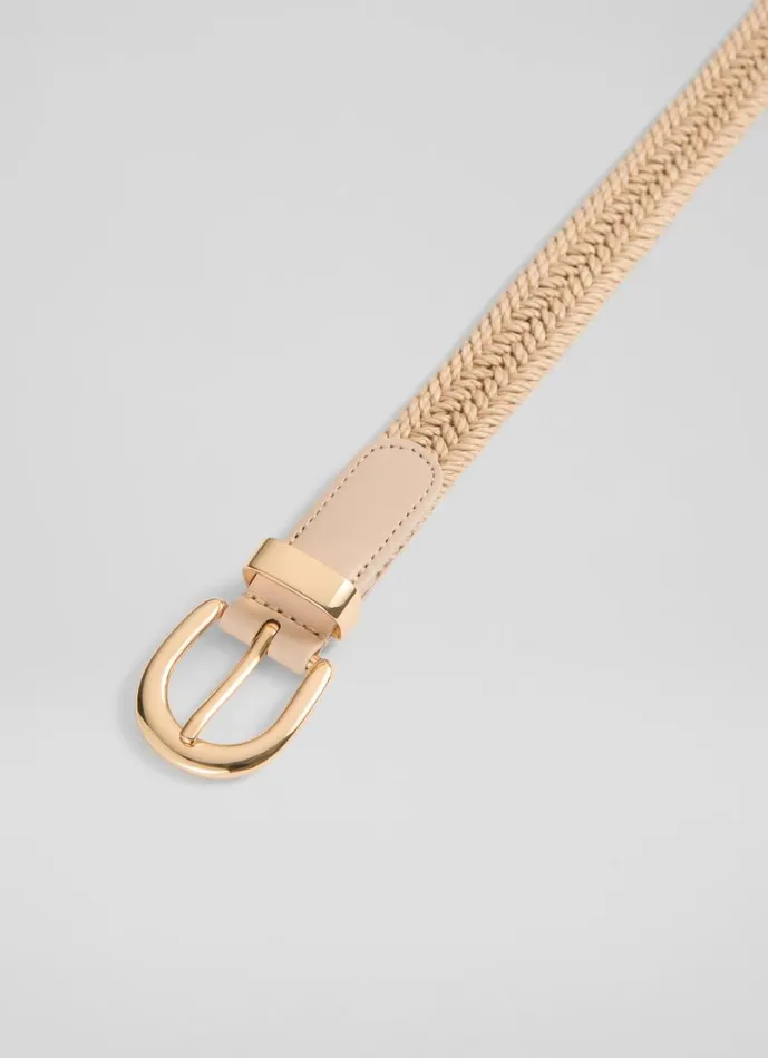 LKBennett Belts Women Griffen Latte Woven Linen Belt LKBennett Belts Women Griffen Latte Woven Linen Belt