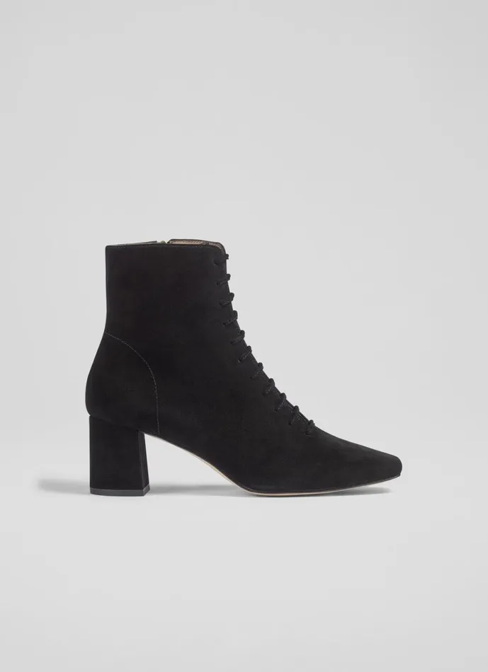 LKBennett Boots Women Arabella Black Leather Lace Up Ankle Boot