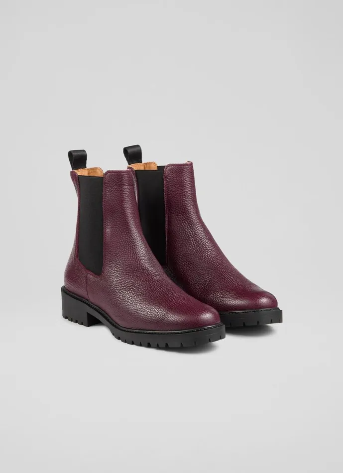 LKBennett Boots Women Cadea Wine Casual Tread Sole Boot LKBennett Boots Women Cadea Wine Casual Tread Sole Boot