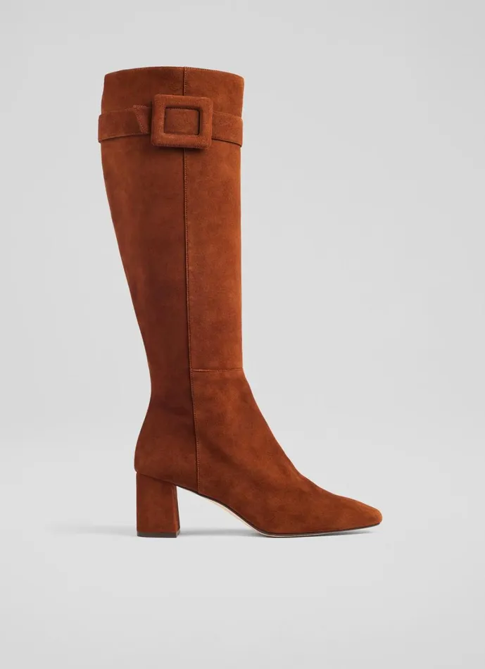 LKBennett Boots Women Carlotta Tan Covered Buckle Knee High Boot