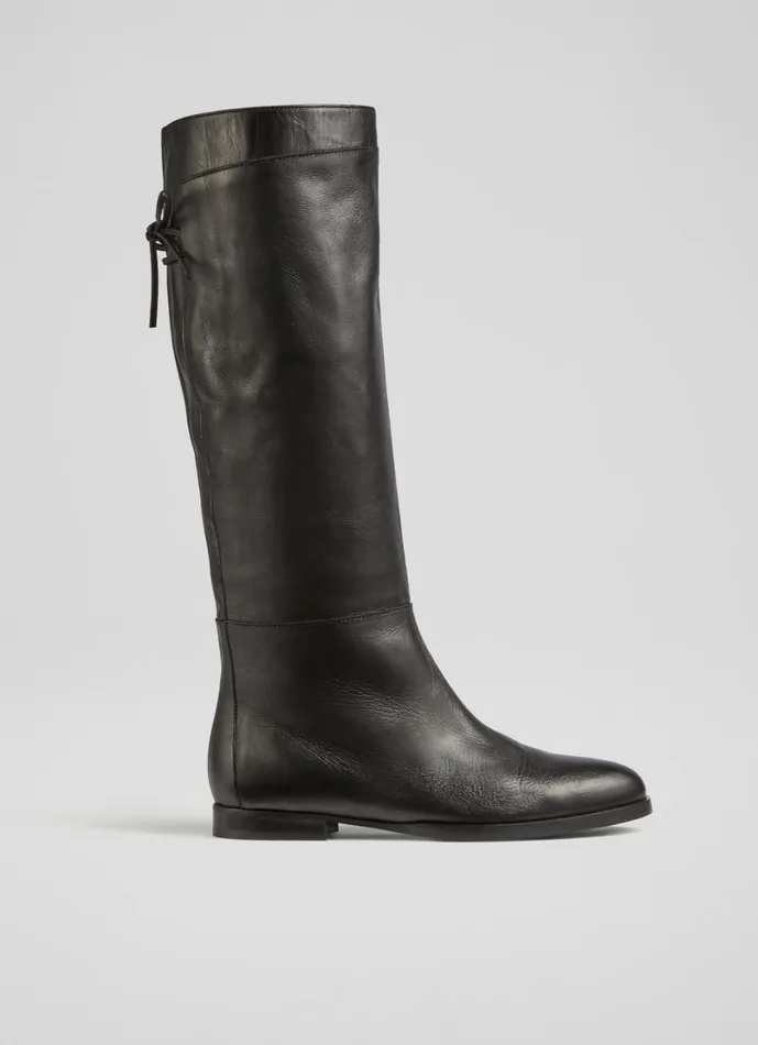 LKBennett Boots Women Cassandra Black Leather Flat KneeHigh Boots