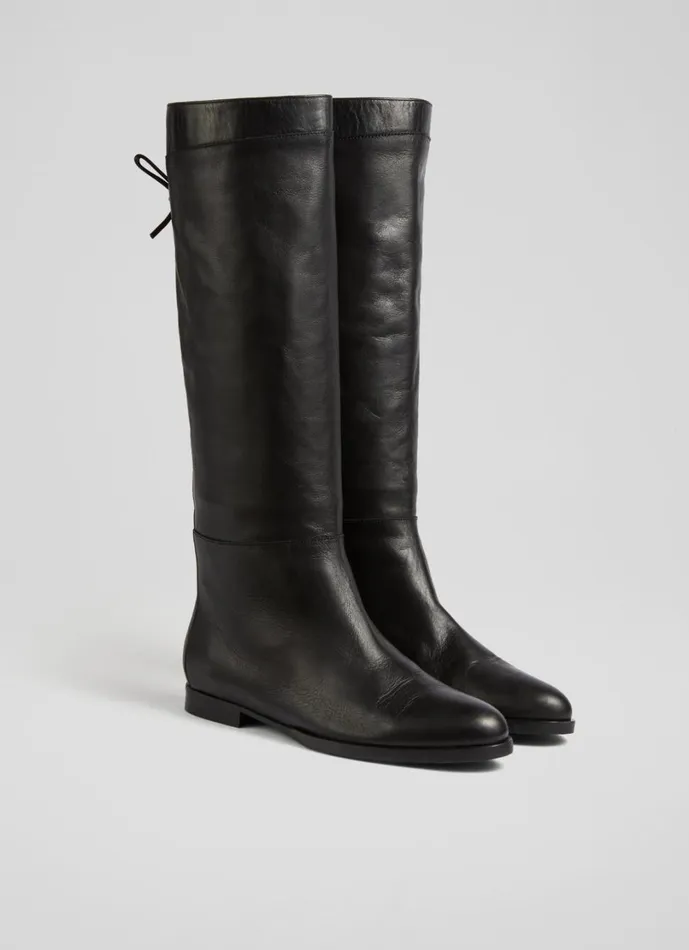 LKBennett Boots Women Cassandra Black Leather Flat KneeHigh Boots LKBennett Boots Women Cassandra Black Leather Flat KneeHigh Boots
