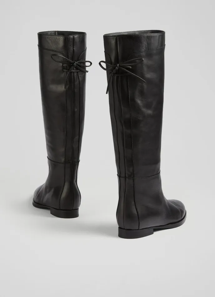 LKBennett Boots Women Cassandra Black Leather Flat KneeHigh Boots LKBennett Boots Women Cassandra Black Leather Flat KneeHigh Boots