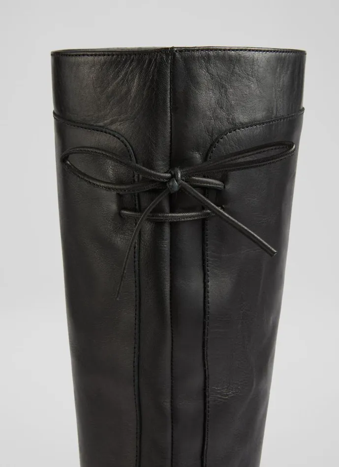 LKBennett Boots Women Cassandra Black Leather Flat KneeHigh Boots LKBennett Boots Women Cassandra Black Leather Flat KneeHigh Boots
