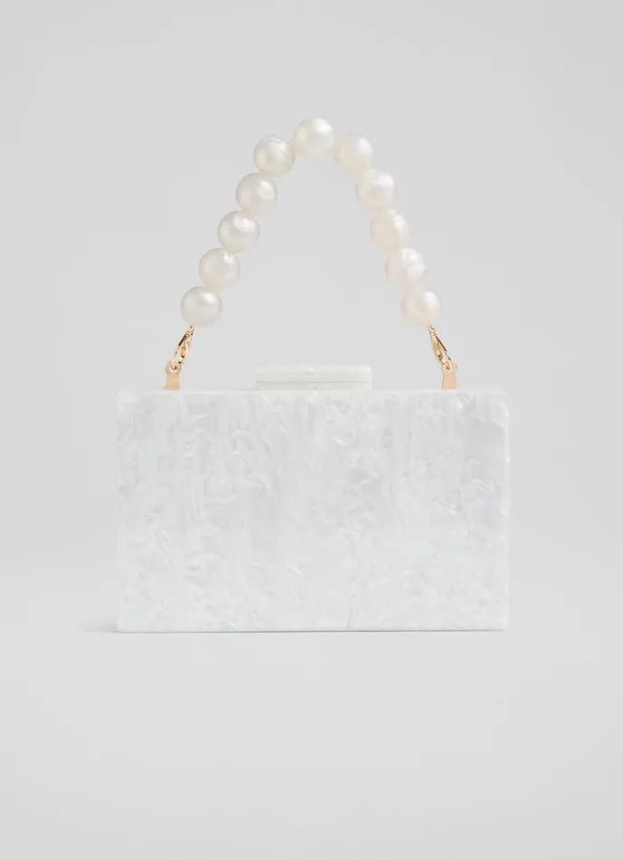 LKBennett Clutch Bags Women Maeve Cream Marbled Acrylic Box Bag LKBennett Clutch Bags Women Maeve Cream Marbled Acrylic Box Bag