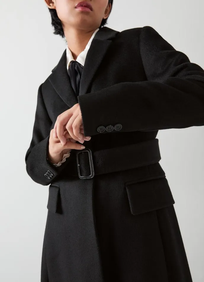LKBennett Coats and Jackets Women Christie Petite Black Belted Wool Coat LKBennett Coats and Jackets Women Christie Petite Black Belted Wool Coat