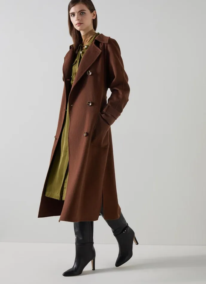 LKBennett Coats and Jackets Women Lawrence Chocolate Wool Trench LKBennett Coats and Jackets Women Lawrence Chocolate Wool Trench
