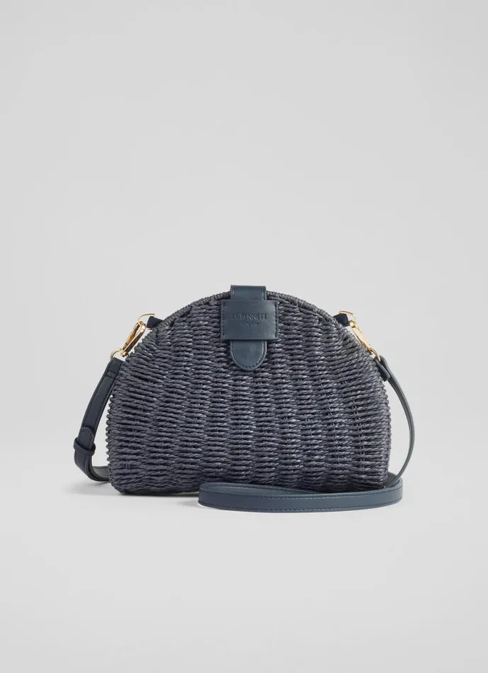 LKBennett CrossBody Bags Women Lorena Navy Wicker Shoulder Bag