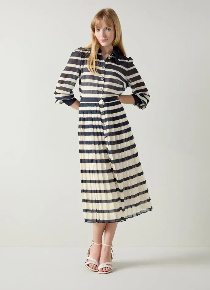 LKBennett Dresses Women Tallis Spring Navy and Cream Placement Stripe Dress LKBennett Dresses Women Tallis Spring Navy and Cream Placement Stripe Dress