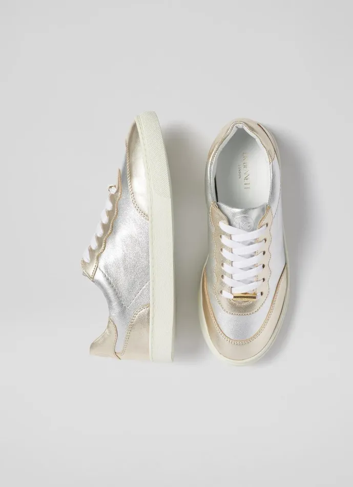 LKBennett Flats Women LKB Runner Silver And Gold Leather Trainers