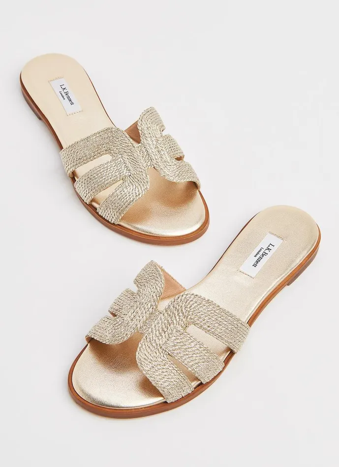 LKBennett Flats Women Riley Gold Rope Flat Mules LKBennett Flats Women Riley Gold Rope Flat Mules