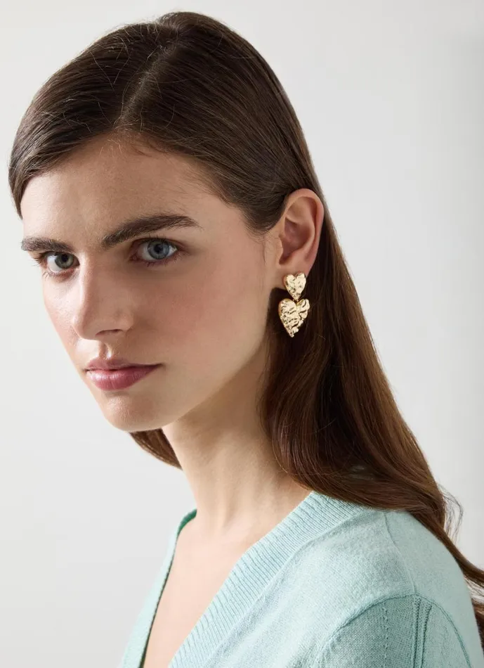 LKBennett Jewellery Women Love Gold Double Hammered Heart Earrings LKBennett Jewellery Women Love Gold Double Hammered Heart Earrings