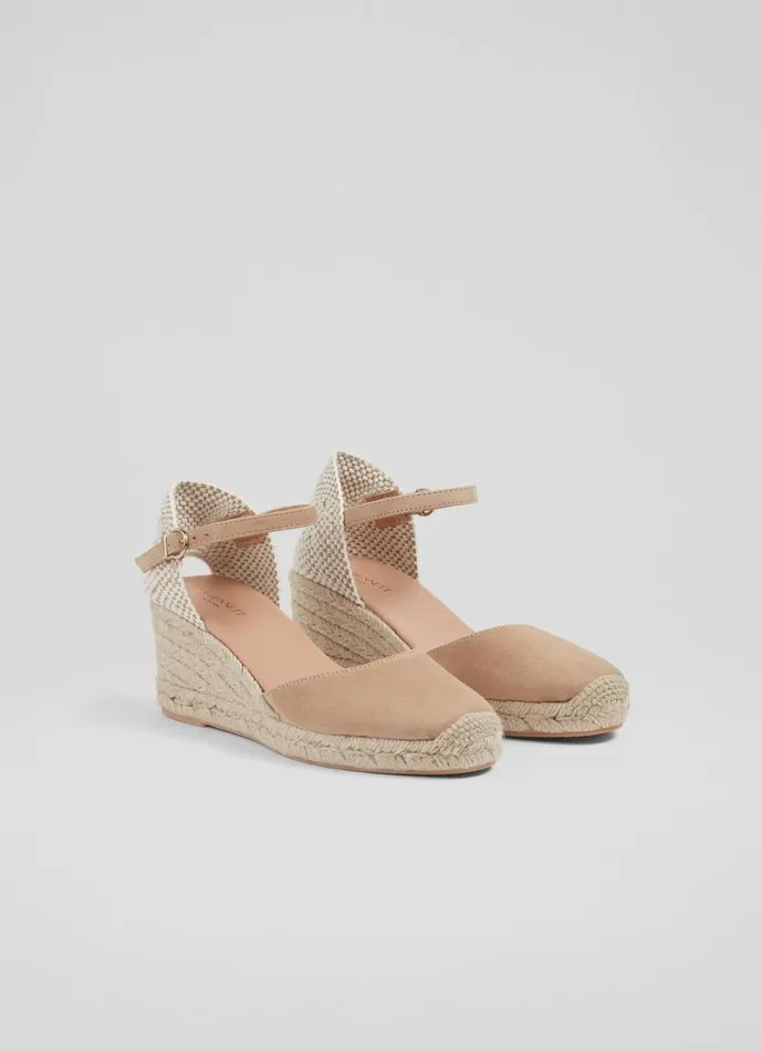 LKBennett Sandals Women Marissa Beige Suede Ankle Strap Espadrilles LKBennett Sandals Women Marissa Beige Suede Ankle Strap Espadrilles