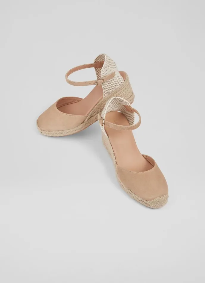 LKBennett Sandals Women Marissa Beige Suede Ankle Strap Espadrilles LKBennett Sandals Women Marissa Beige Suede Ankle Strap Espadrilles