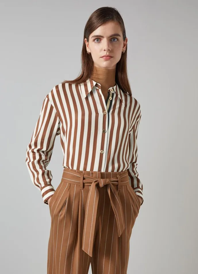 LKBennett Tops Women Blythe Chocolate and Birch Blouse LKBennett Tops Women Blythe Chocolate and Birch Blouse